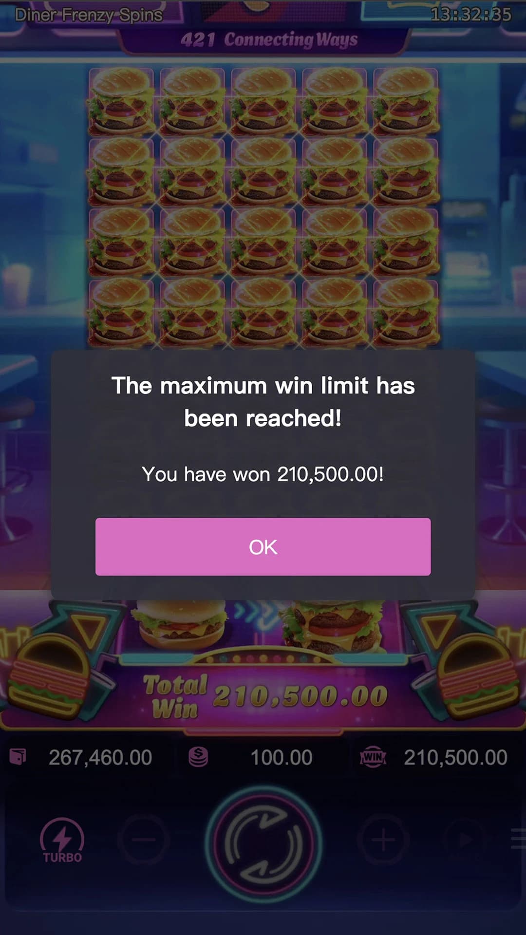 อัตราการจ่ายเงินรางวัลสูงสุด Diner Frenzy Spins (Maximum Win) 1